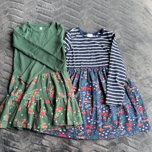 Hanna Andersson Green Floral and Tea Collection Striped Holiday Print Dresses